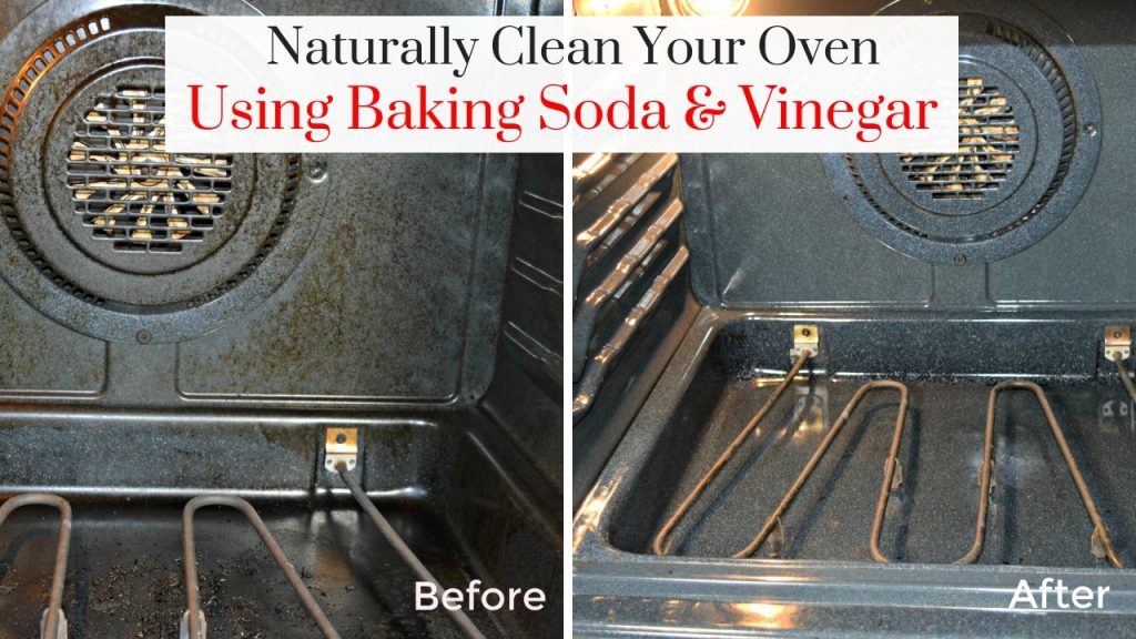 how to clean an oven naturally. side by side image before and after. Hidden Springs Homestead