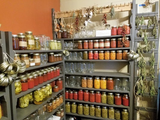 shelves full of home canned foods