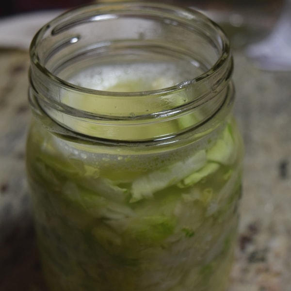 mason jar packed tightly with fresh squeezed cabbage for making homemade sauerkraut  Hidden Springs Homestead