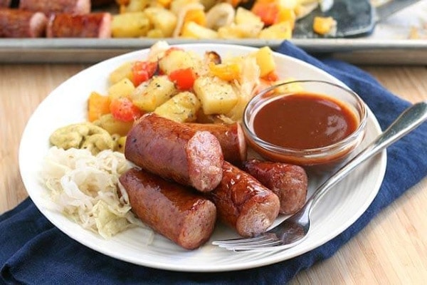 Smoked Kielbasa sausage potatoes and sauerkraut 