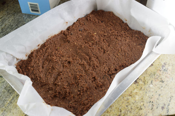 making homemade brownies in an 8x8 baking pan