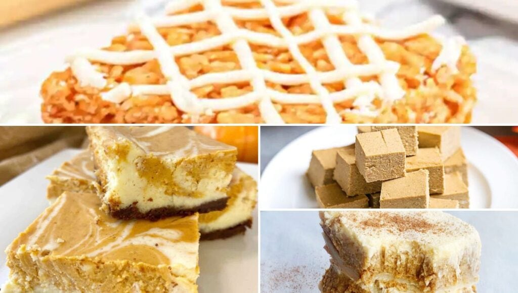 Collage of 4 Pumpkin Bars.