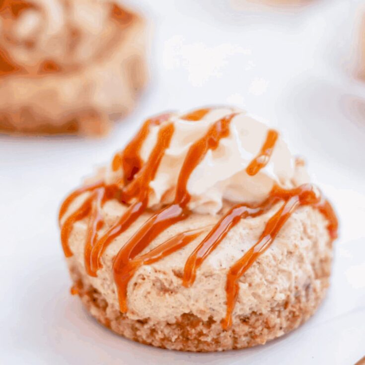 mini pumpkin cheesecake with caramel on top
