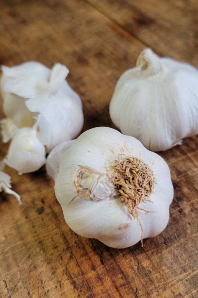 garlic cloves on a cutting board for planting